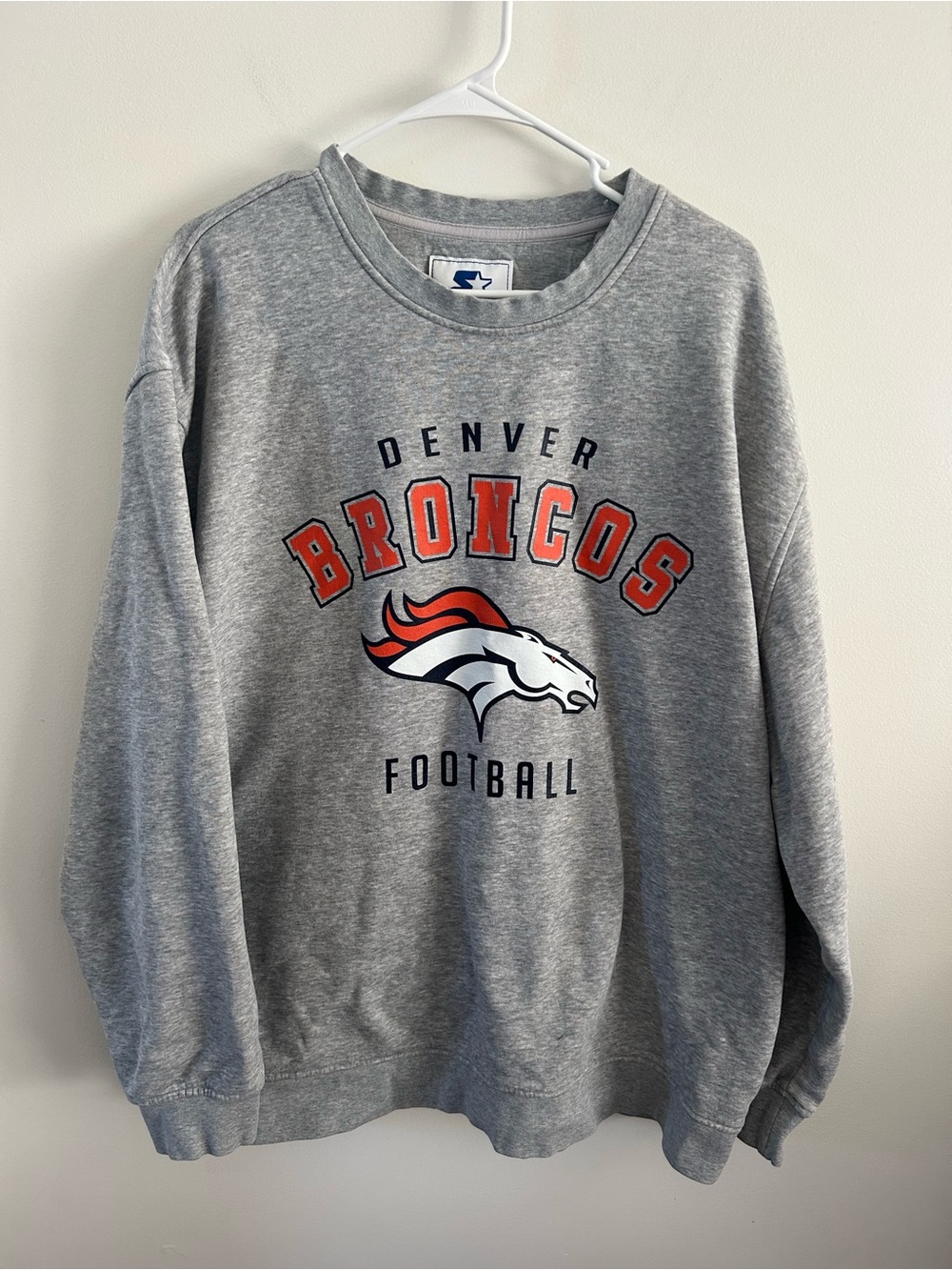 VTG Starter Denver Broncos Sweatshirt 2XL XXL Gray Spellout Arch Script Football